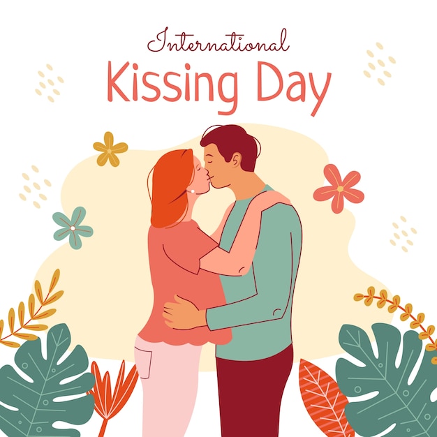 Ilustración plana para la celebración del día internacional del beso