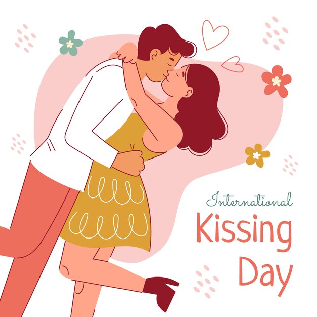 Ilustración plana para la celebración del día internacional del beso