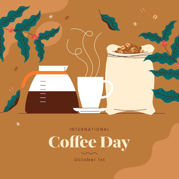 Ilustración plana para la celebración del día internacional del café.