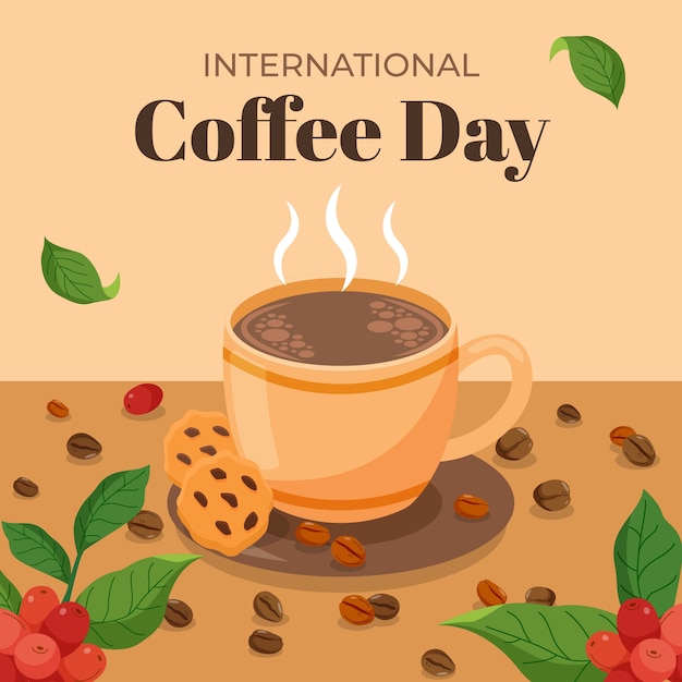 Ilustración plana para la celebración del día internacional del café