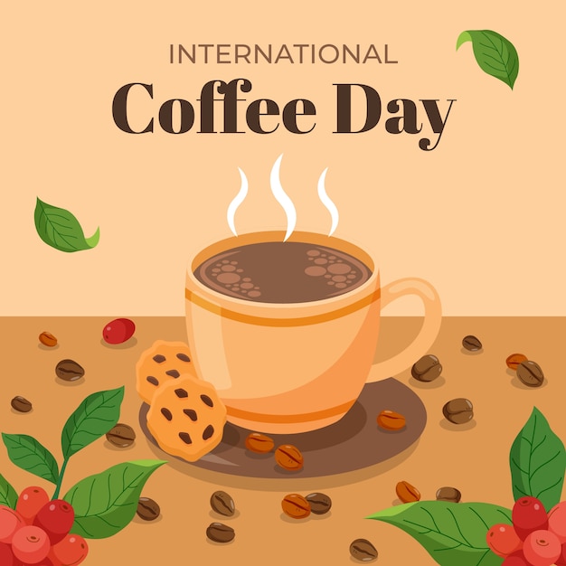 Ilustración plana para la celebración del día internacional del café.