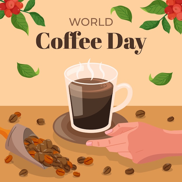 Ilustración plana para la celebración del día internacional del café.