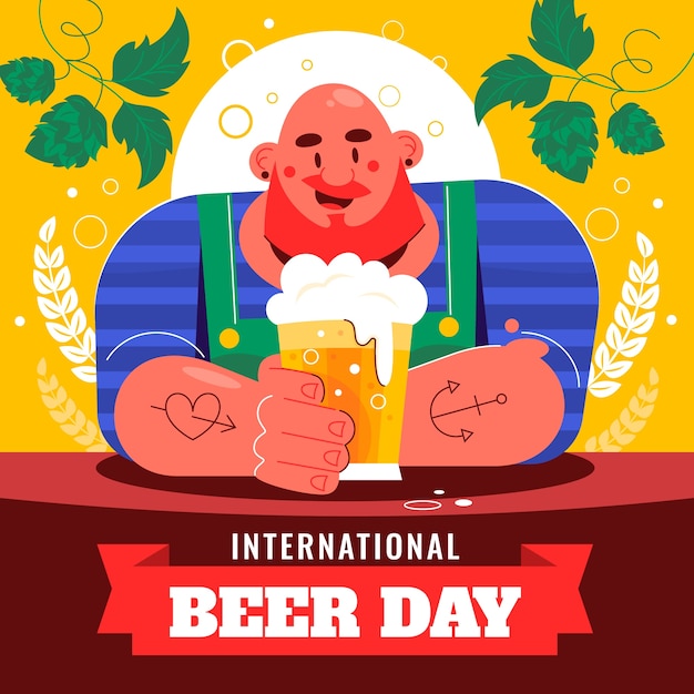 Vector ilustración plana para la celebración del día internacional de la cerveza.