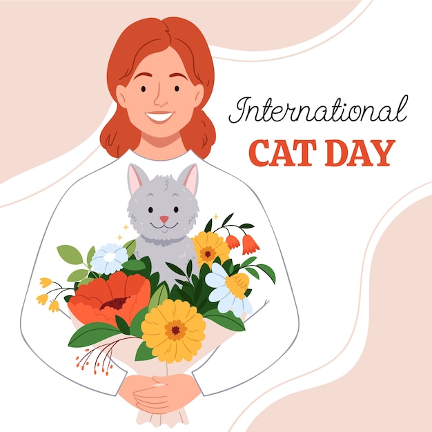 Ilustración plana para la celebración del día internacional del gato