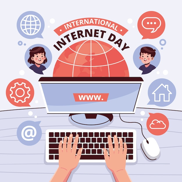 Vector ilustración plana para la celebración del día internacional de internet