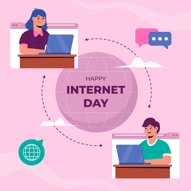 Ilustración plana para la celebración del día internacional de internet