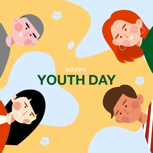 Ilustración plana de la celebración del Día Internacional de la Juventud