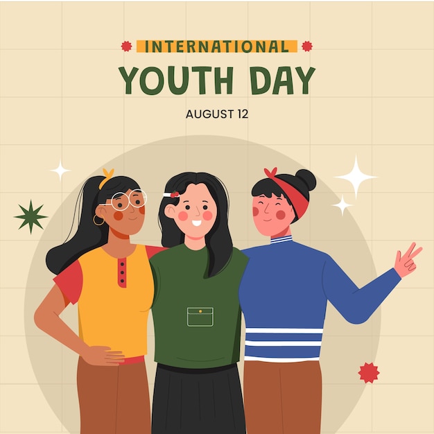 Vector ilustración plana para la celebración del día internacional de la juventud.