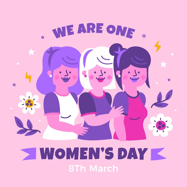 Ilustración plana para la celebración del día internacional de la mujer.