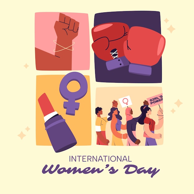 Ilustración plana para la celebración del día internacional de la mujer.