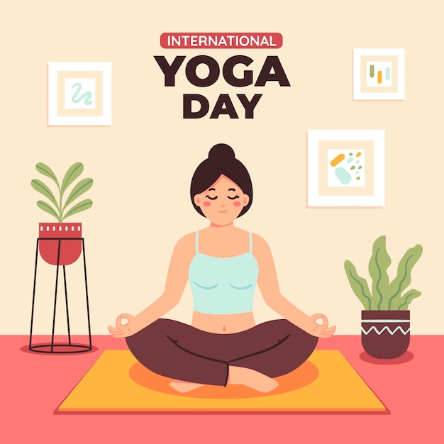 Ilustración plana para la celebración del día internacional del yoga