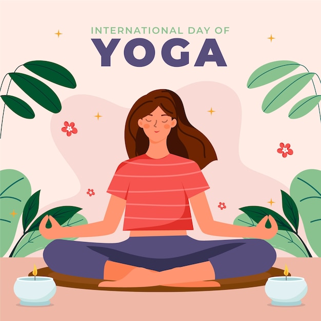 Ilustración plana para la celebración del día internacional del yoga
