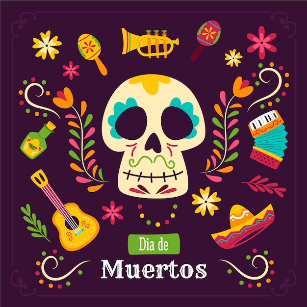 Ilustración plana de celebración de dia de muertos
