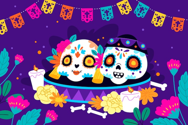 Vector ilustración plana para la celebración del día de los muertos