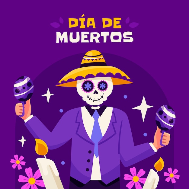 Ilustración plana para la celebración del dia de muertos