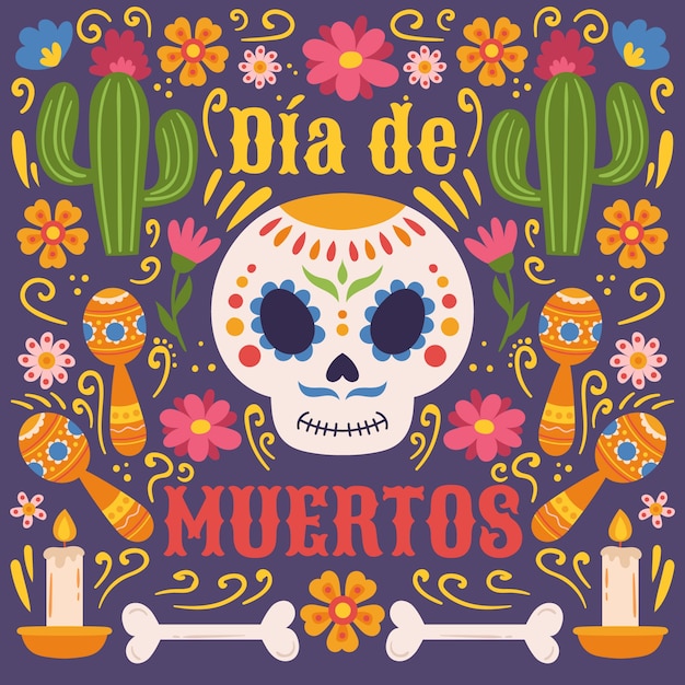 Ilustración plana para la celebración del dia de muertos