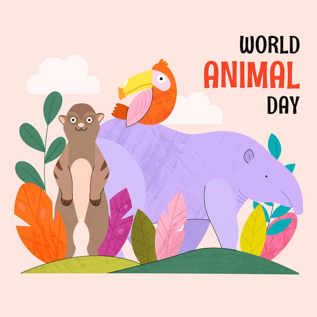 Vector ilustración plana para la celebración del día mundial de los animales