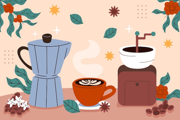 Ilustración plana para la celebración del Día Mundial del Café