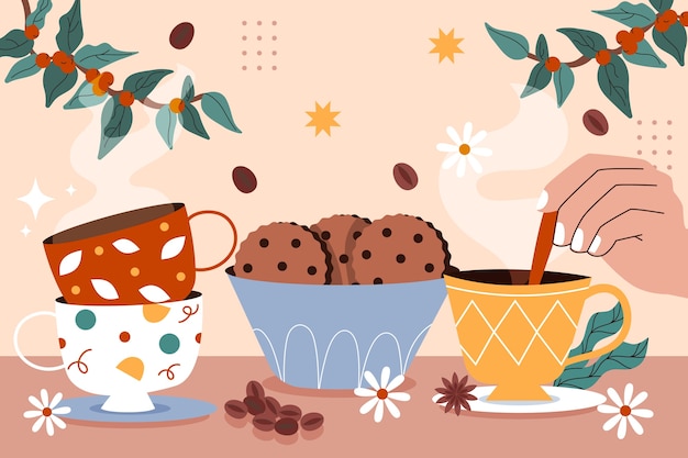 Ilustración plana para la celebración del Día Mundial del Café