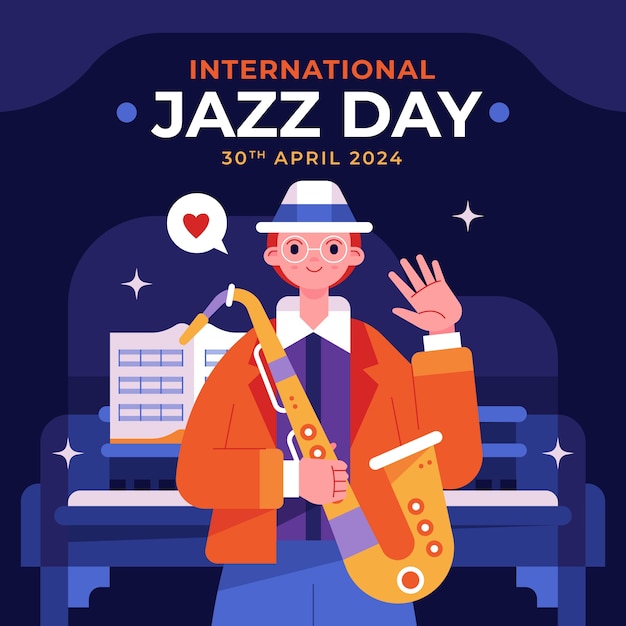 Ilustración plana para la celebración del Día Mundial del Jazz