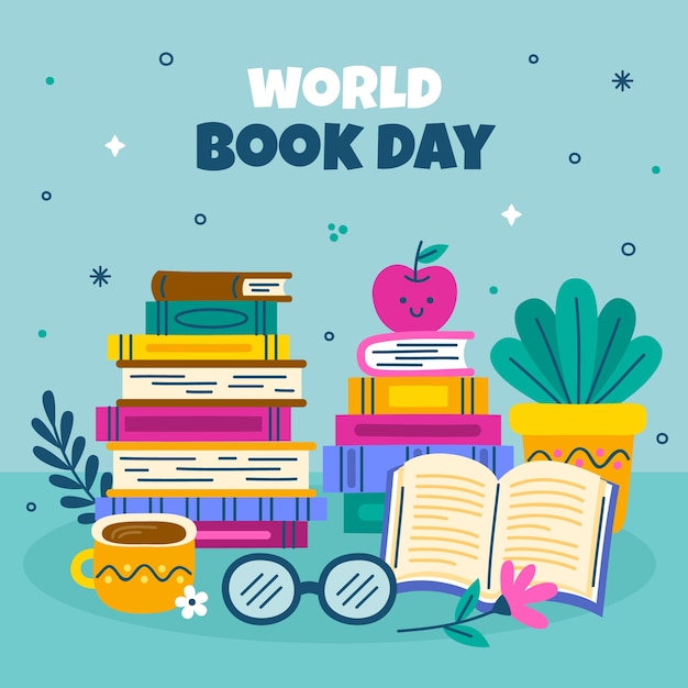 Vector ilustración plana para la celebración del día mundial del libro