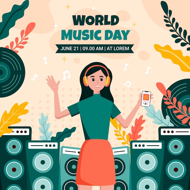 Vector ilustración plana para la celebración del día mundial de la música