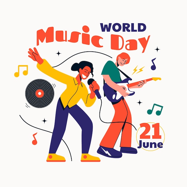 Vector ilustración plana para la celebración del día mundial de la música