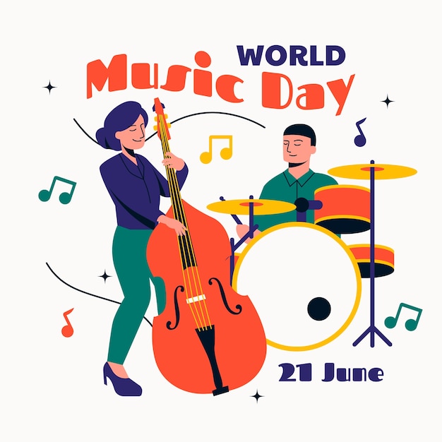 Vector ilustración plana para la celebración del día mundial de la música