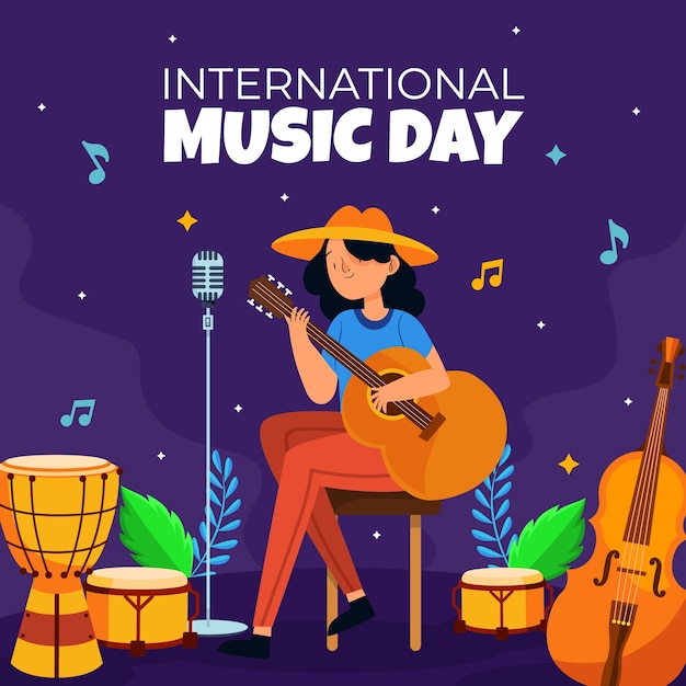 Vector ilustración plana para la celebración del día mundial de la música