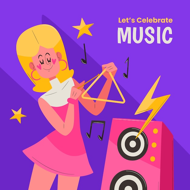 Vector ilustración plana para la celebración del día mundial de la música