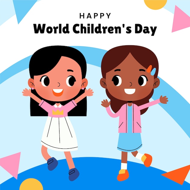 Ilustración plana para la celebración del día mundial del niño con niños jugando