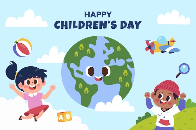 Ilustración plana para la celebración del día mundial del niño.