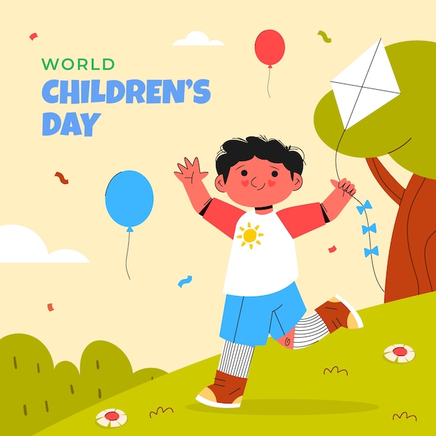 Ilustración plana para la celebración del día mundial del niño.