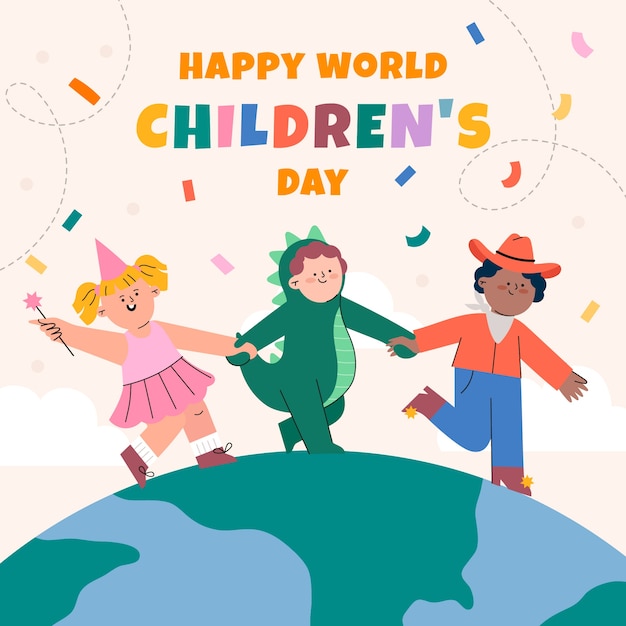 Ilustración plana para la celebración del día mundial del niño.