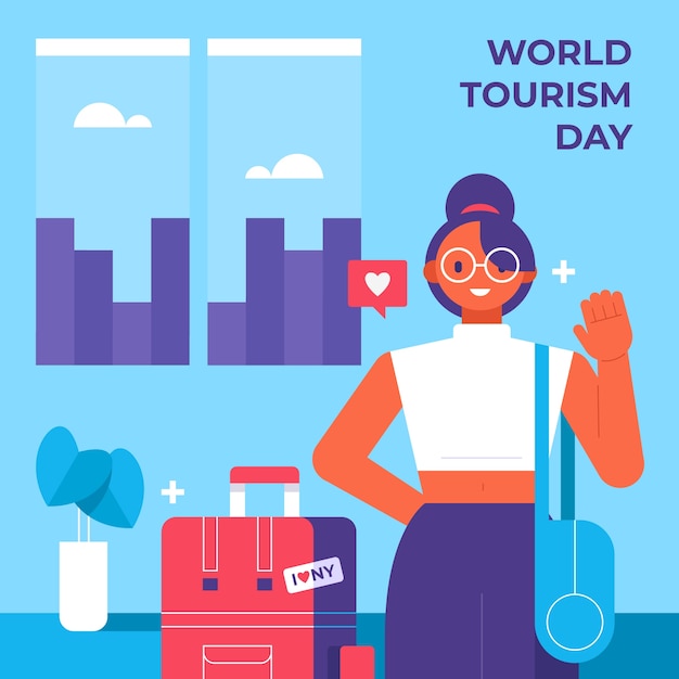 Ilustración plana para la celebración del día mundial del turismo.