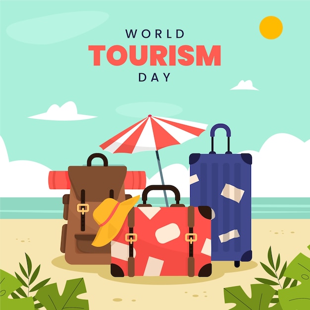 Vector ilustración plana para la celebración del día mundial del turismo.