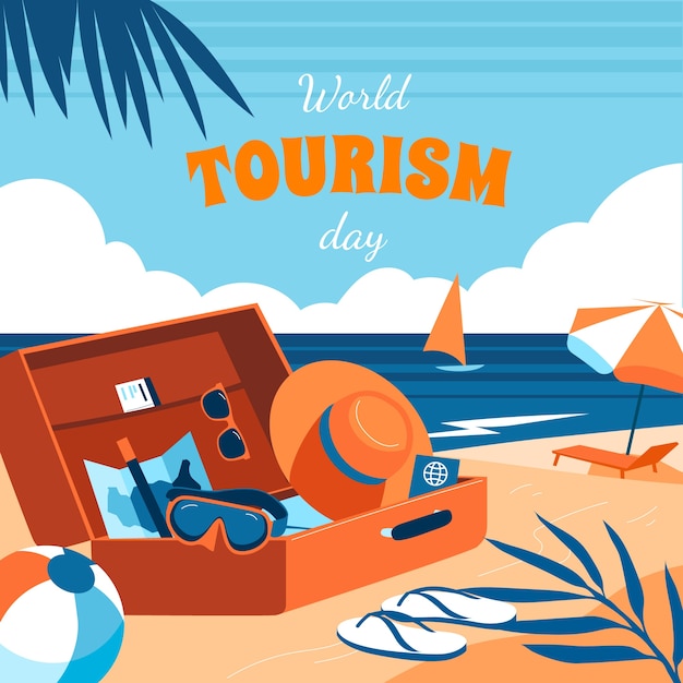 Ilustración plana para la celebración del día mundial del turismo.