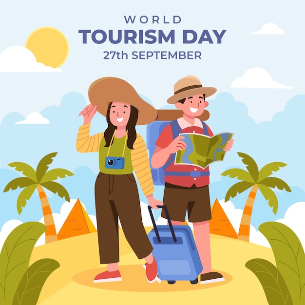 Ilustración plana para la celebración del Día Mundial del Turismo