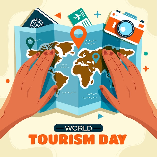 Ilustración plana para la celebración del Día Mundial del Turismo