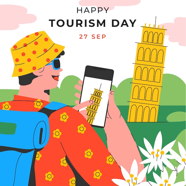 Ilustración plana para la celebración del día mundial del turismo.