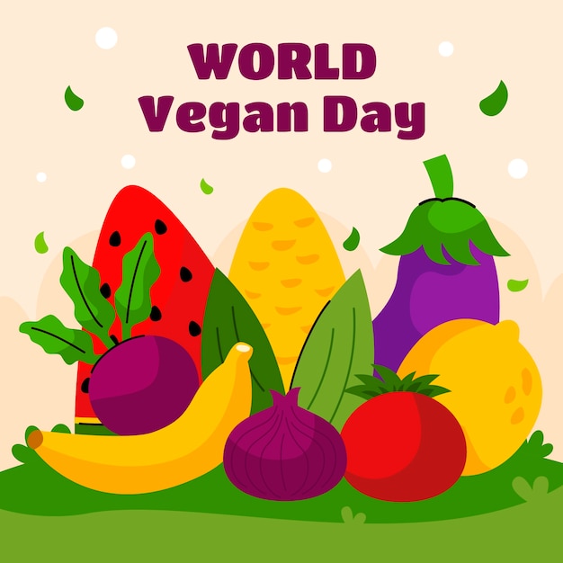 Ilustración plana para la celebración del día mundial del vegano.