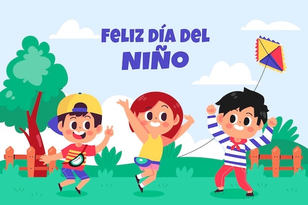 Ilustración plana para la celebración del día del niño en español.