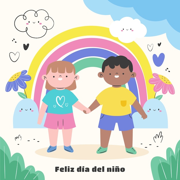 Vector ilustración plana para la celebración del día del niño en español.