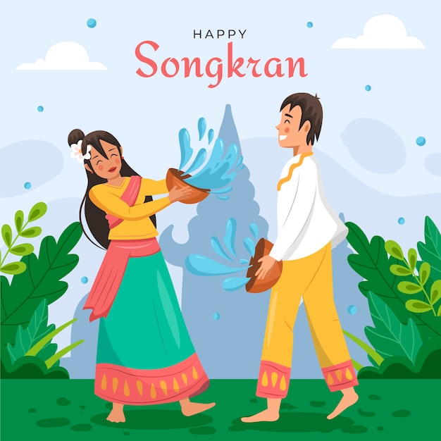Ilustración plana para la celebración del festival del agua de songkran