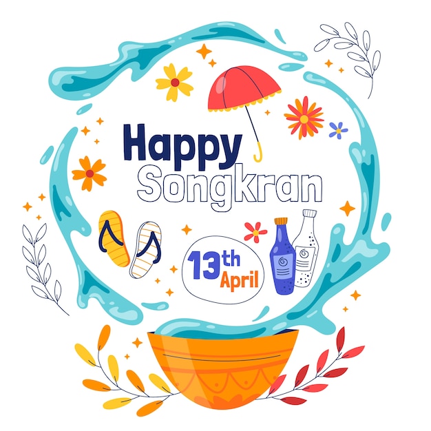 Vector ilustración plana para la celebración del festival del agua de songkran