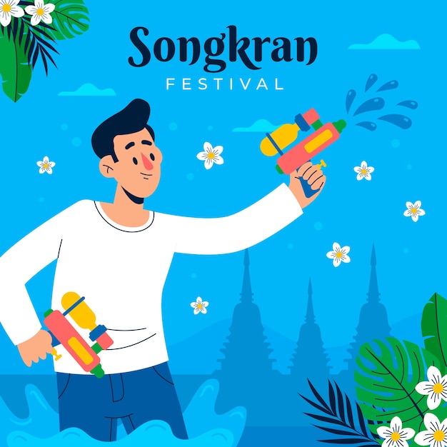 Ilustración plana para la celebración del festival del agua de songkran