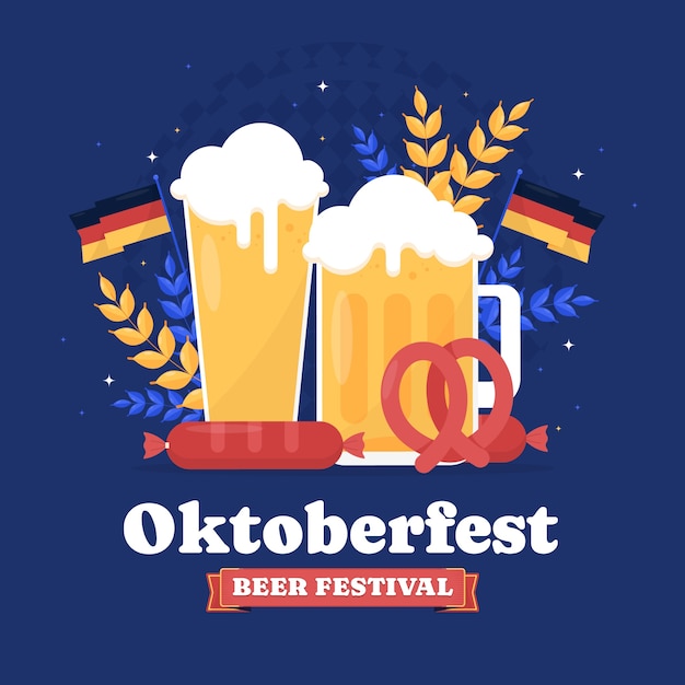 Ilustración plana para la celebración del festival de la cerveza oktoberfest