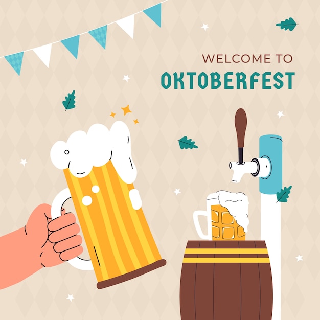 Ilustración plana para la celebración del festival de la cerveza Oktoberfest