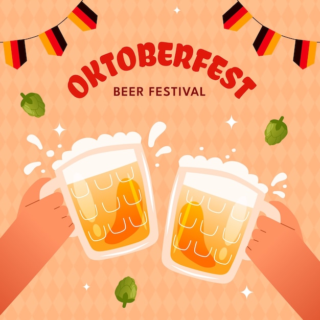 Ilustración plana para la celebración del festival de la cerveza oktoberfest