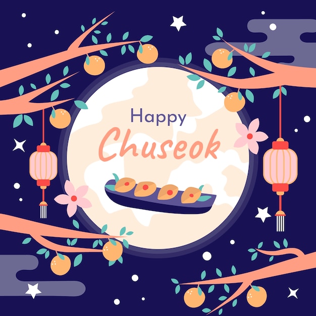 Ilustración plana para la celebración del festival coreano chuseok